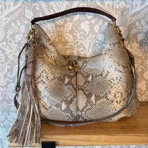 G.I.L.I Snake Embossed Leather Hobo Removable Crossbody Strap Large Tassel Charm
